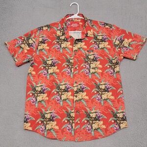 Angry‎ Orchard Cider Shirt Mens XL Red Floral All Over Print Camp Short Sleeve